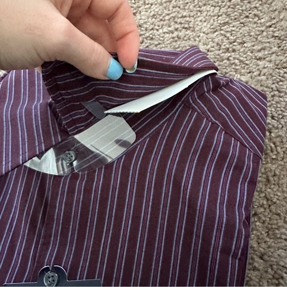 John Ashford Maroon with Light Blue Striped Button Down Shirt Size Large - Picture 8 of 10